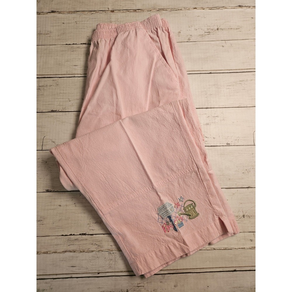 Bobbie Brooks Womens Pink Cotton Gauze Embroidered Crop Pants Garden Medium
